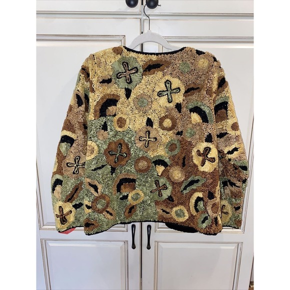 Silk Cocktail Jacket Life & Style Broquet Sequin Beaded Black Gold Olive Med - Picture 15 of 16